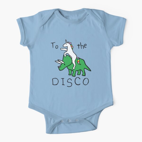 To The Disco (Unicorn Riding Triceratops) Short Sleeve Baby One-Piece