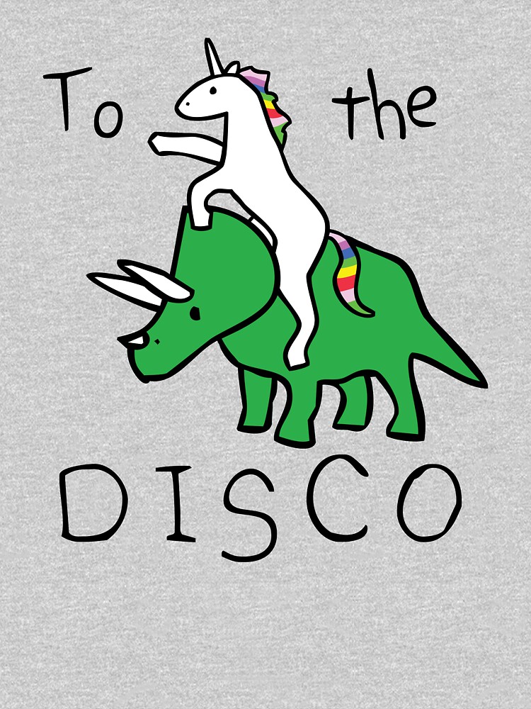 Artwork view, To The Disco (Unicorn Riding Triceratops) designed and sold by jezkemp