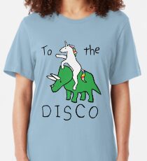 Zur Disco (Unicorn Riding Triceratops) Slim Fit T-Shirt