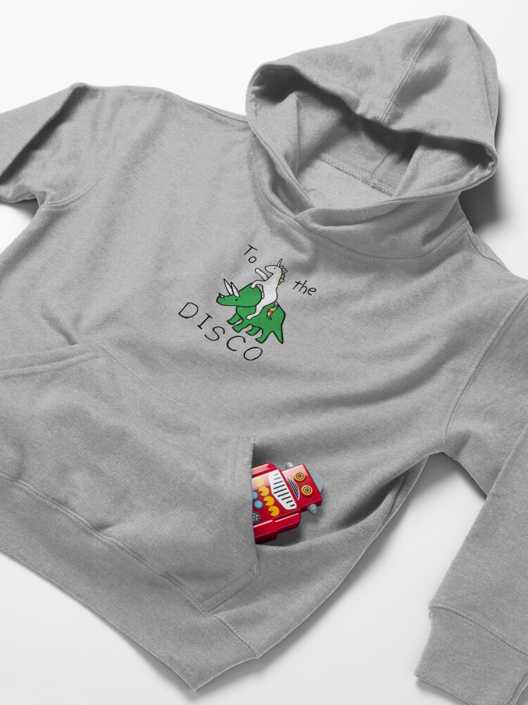 Alternate view of To The Disco (Unicorn Riding Triceratops) Kids Pullover Hoodie