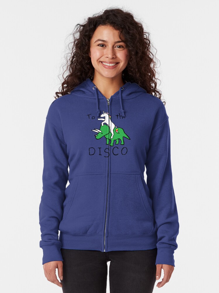 Alternate view of To The Disco (Unicorn Riding Triceratops) Zipped Hoodie