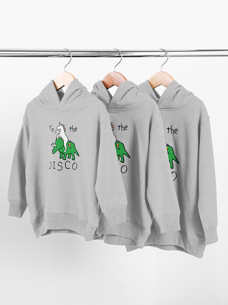 Alternate view of To The Disco (Unicorn Riding Triceratops) Toddler Pullover Hoodie