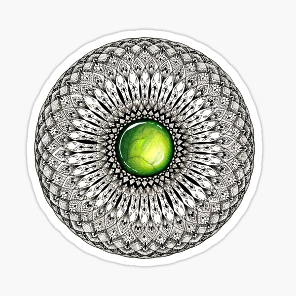 Green Gemstone Mandala on Charcoal Background Sticker