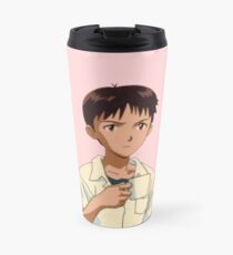 shinji looking stern holding a mug Travel Mug