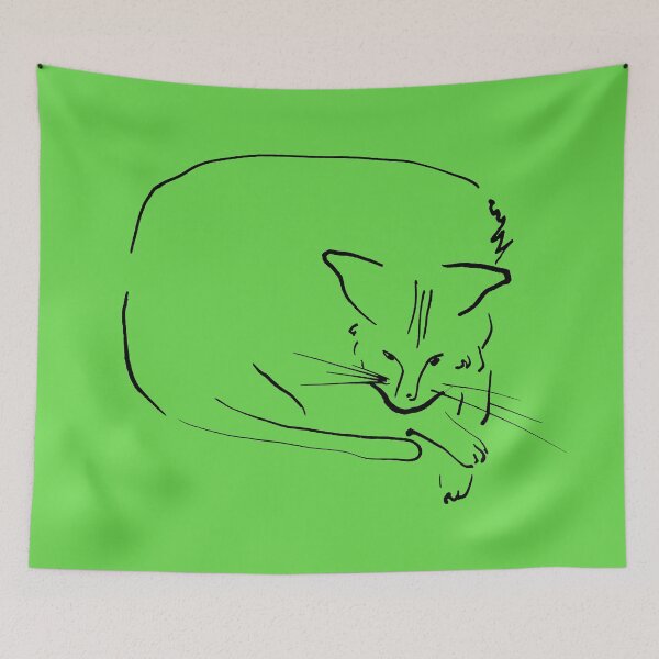 Item preview, Relaxing Cat on Light Warm Green "Cat Drawings" designed and sold by Istvan Ocztos.