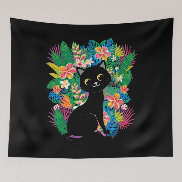 Item preview, Black Cat Summer Tropical Flowers designed and sold by Uppercase Tees.