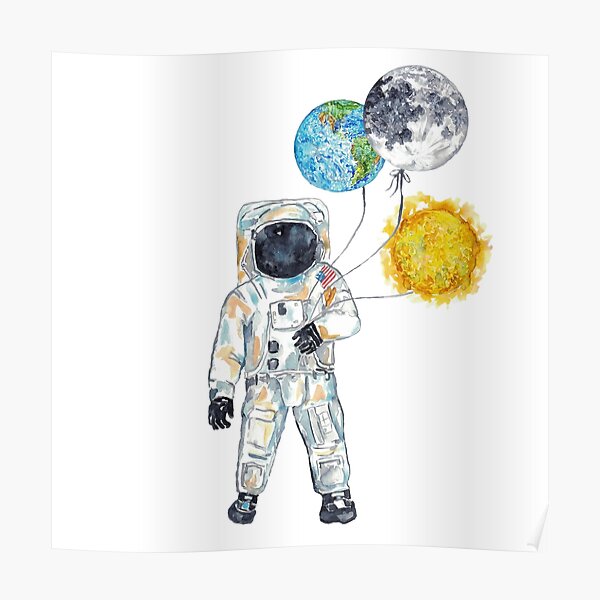 Póster «Astronauta Globos Luna Nave espacial imprimir nave espacial» de  MarynaSalagub | Redbubble