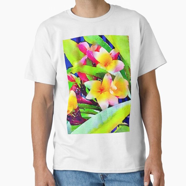 Yellow/Pink Frangipani with lime Classic T-Shirt