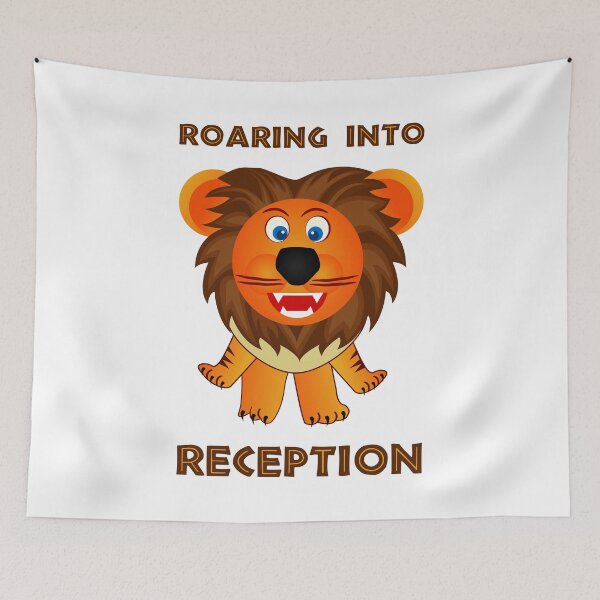 Item preview, Roaring Into Reception (Cartoon Lion) designed and sold by TimespunThreads.