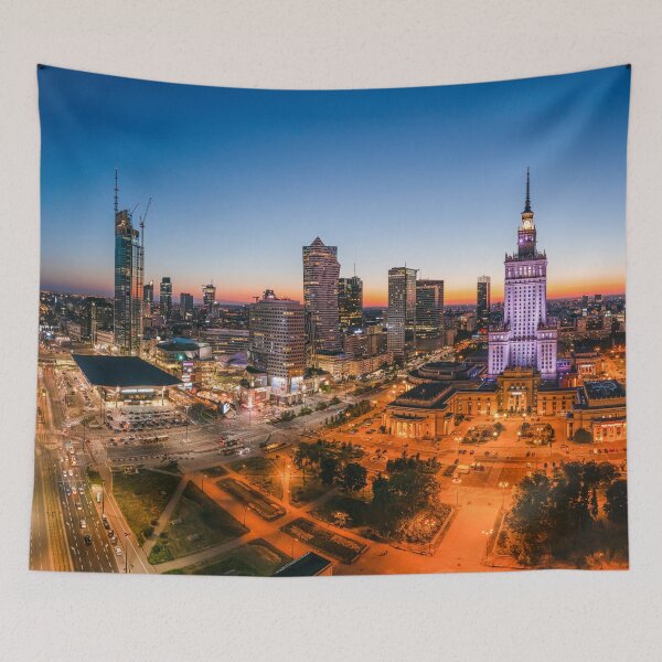 Item preview, Warsaw city center at dusk designed and sold by Lukasz Szczepanski.