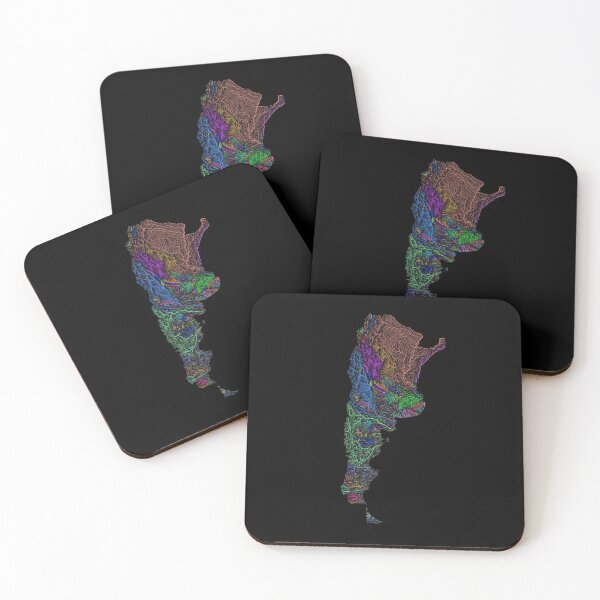Item preview, Argentina River Basin Map in Rainbow Colours with Black Background designed and sold by GrasshopperGeo.