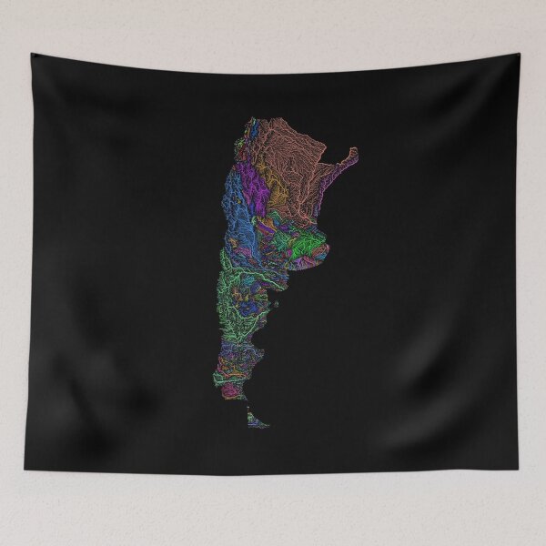 Item preview, Argentina River Basin Map in Rainbow Colours with Black Background designed and sold by GrasshopperGeo.