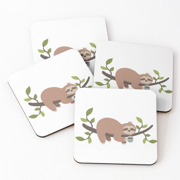 Item preview, Vector hand drawn cute cartoon sloth on a tree branch smelling the coffee designed and sold by Familyshmot.