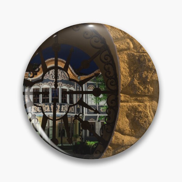Item preview, Illuminated Night View - Magnificent Revival House Through a Fence Window designed and sold by Georgia Mizuleva.
