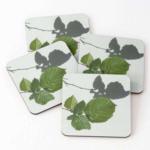 Item preview, Sophisticated Shadows - Glossy Hazelnut Leaves on White Stucco - Horizontal View Left Down designed and sold by Georgia Mizuleva.