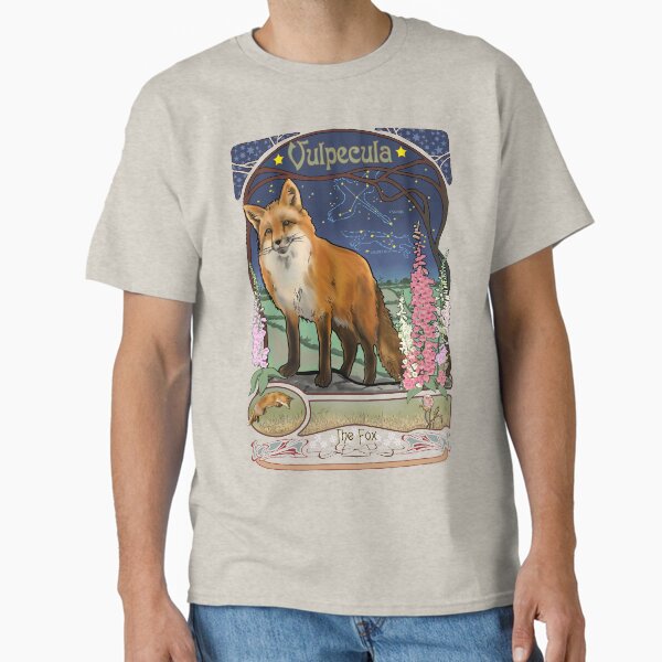 Fox and Foxgloves Constellation Vulpecula Art Nouveau Style Classic T-Shirt