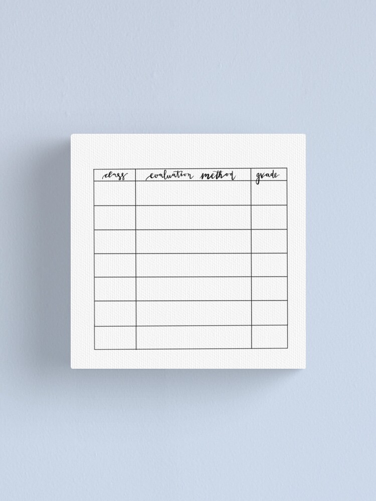 Grade Tracker For Student Planner Blank Canvas Print