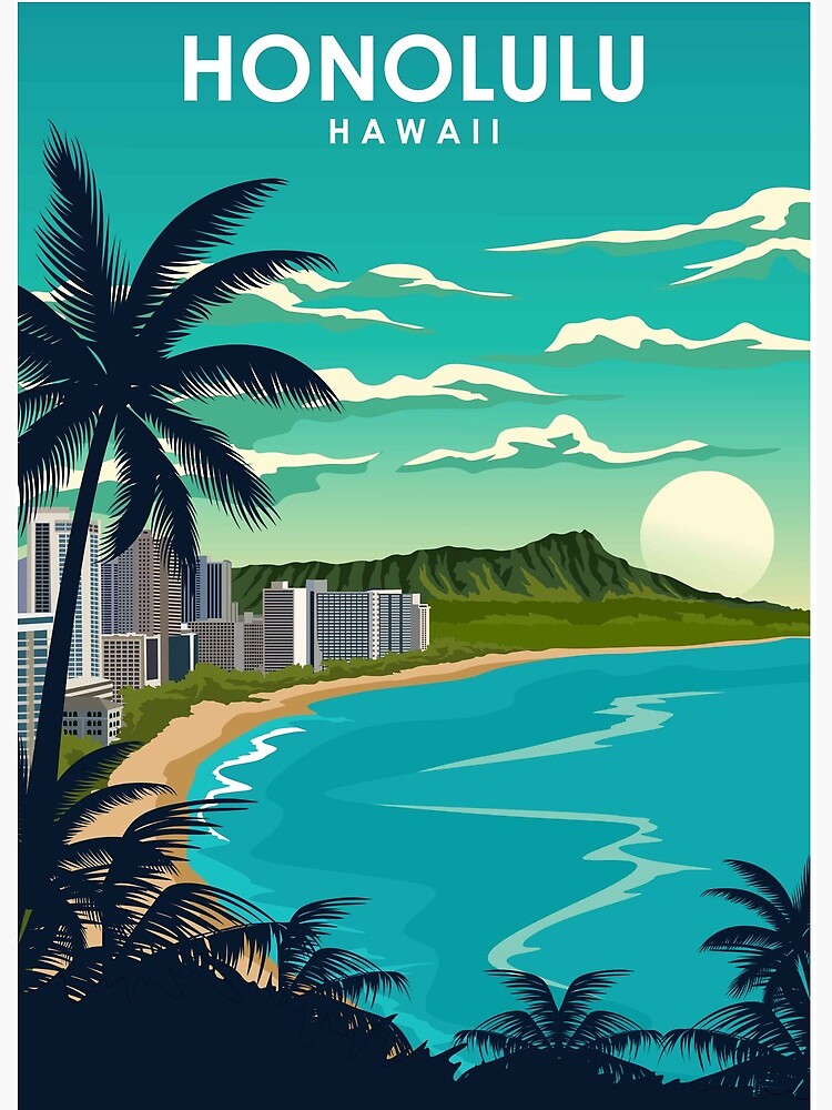 RETRO HAWAII Travel Poster Art, Vintage Hawaiian Artwork, Tropical