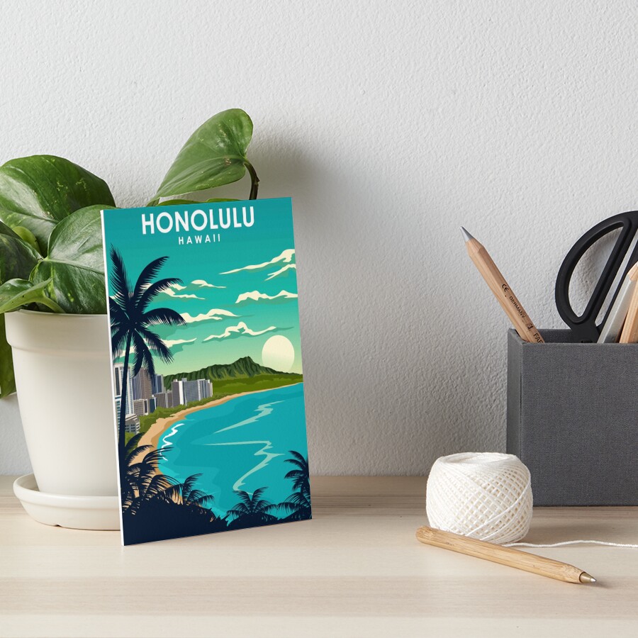 "Honolulu Hawaii Vintage Minimal City Travel Poster" Art Board Print
