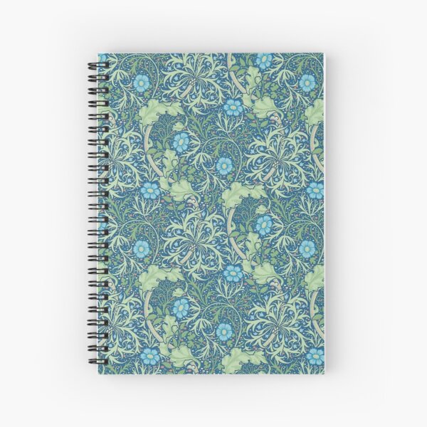 William Morris Vintage Seaweed Cobalt Thyme Blue Green Floral Pattern Spiral Notebook