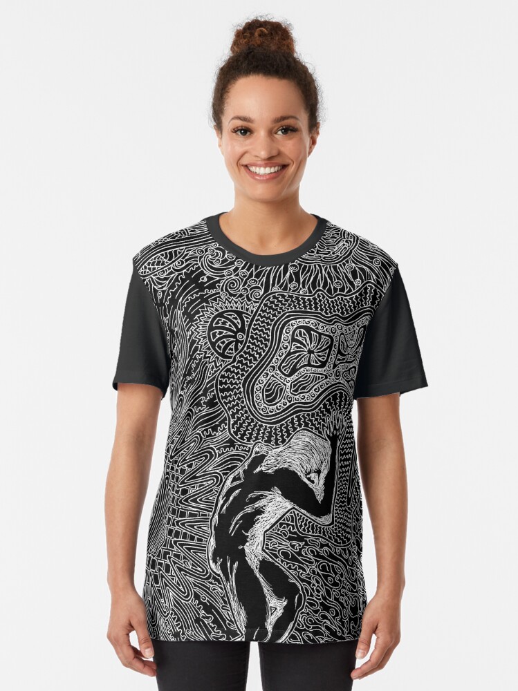 Alternate view of PSYCHEDELIC TRIPPY HORROR VACUI MYTH OF SISYPHUS - linework Graphic T-Shirt