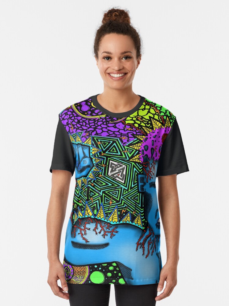 Thumbnail 2 of 5, Graphic T-Shirt, PSYCHEDELIC TRIPPY HORROR VACUI MAN MUSCULAR FLEXING STRENGTH VIGOR FORCE - full colour designed and sold by Aloys Bahos.