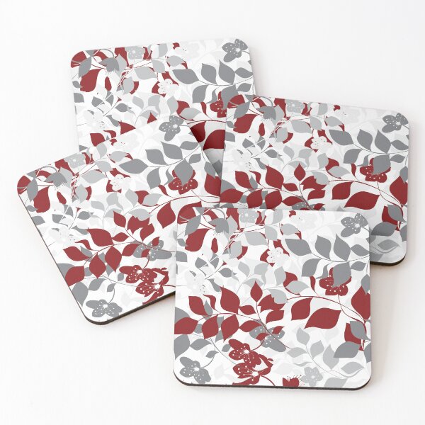 Item preview, Red and gray botanical floral pattern designed and sold by BLMcreations.