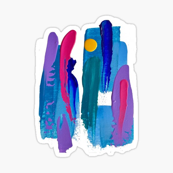 Blue Pink Purple Yellow Abstract Acrylic Painting Sticker
