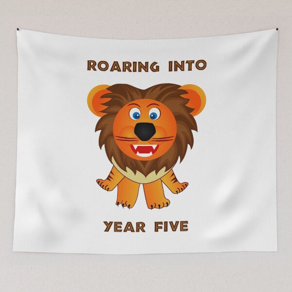 Item preview, Roaring Into Year Five (Cartoon Lion) designed and sold by TimespunThreads.