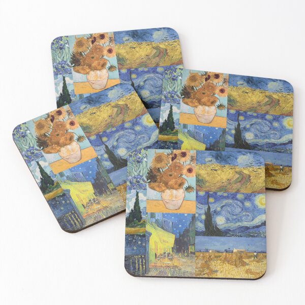 Item preview, Van Gogh Provence Collage -Starry Night, Sunflowers, Irises, Wheat fields in blue and yellow designed and sold by Fibracreativa.