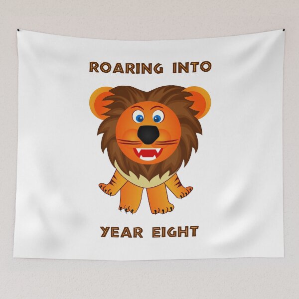 Item preview, Roaring Into Year Eight (Cartoon Lion) designed and sold by TimespunThreads.
