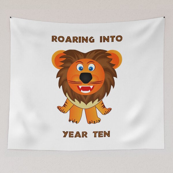 Item preview, Roaring Into Year Ten (Cartoon Lion) designed and sold by TimespunThreads.