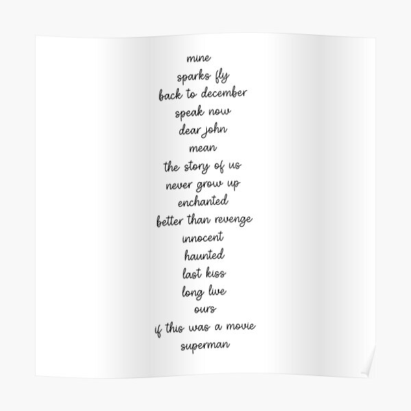 "Taylor Swift Tracklist - Speak Now" Poster by LinhlyHarwell13 | Redbubble