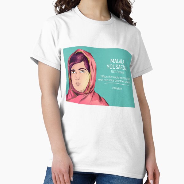 Vista previa del artículo con la obra «malala yousafzai (mujeres inspiradoras) cita cuando el mundo entero está en silencio, incluso una voz se vuelve poderosa», diseñado y vendido por emcazalet.