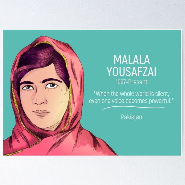 Vista previa del artículo con la obra «malala yousafzai (mujeres inspiradoras) cita cuando el mundo entero está en silencio, incluso una voz se vuelve poderosa», diseñado y vendido por emcazalet.