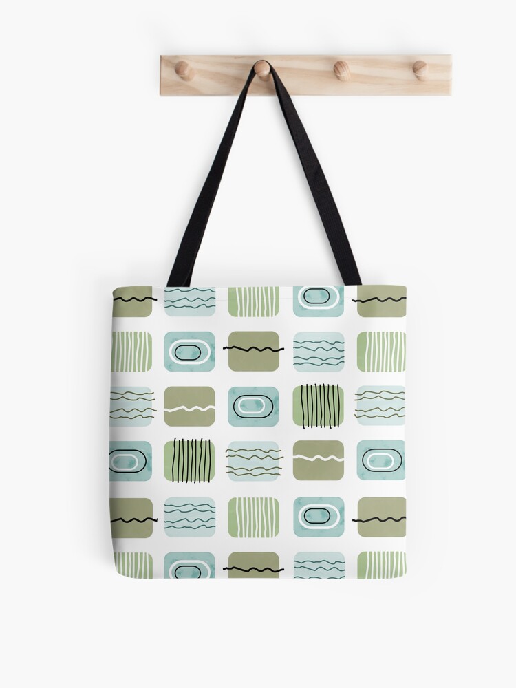 Thumbnail 1 of 2, Tote Bag, Mid Century Modern Olive and Teal Pattern designed and sold by CarlaBaremb.