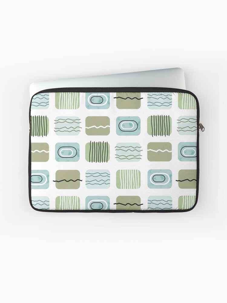Thumbnail 1 of 2, Laptop Sleeve, Mid Century Modern Olive and Teal Pattern designed and sold by CarlaBaremb.
