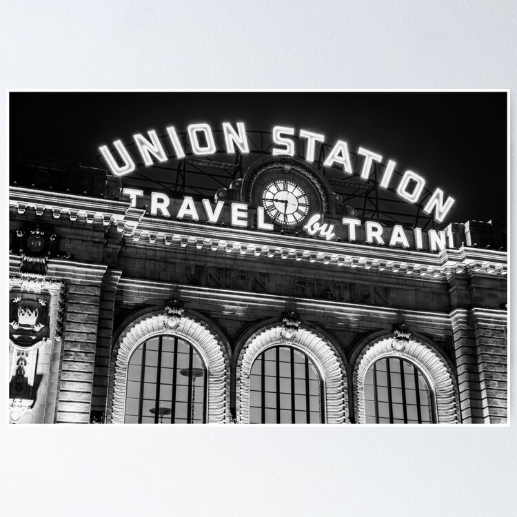 Sale Denver Union Station - Square Format Black and White - Colorado Cityscape Print - Home Decor - Wall Art