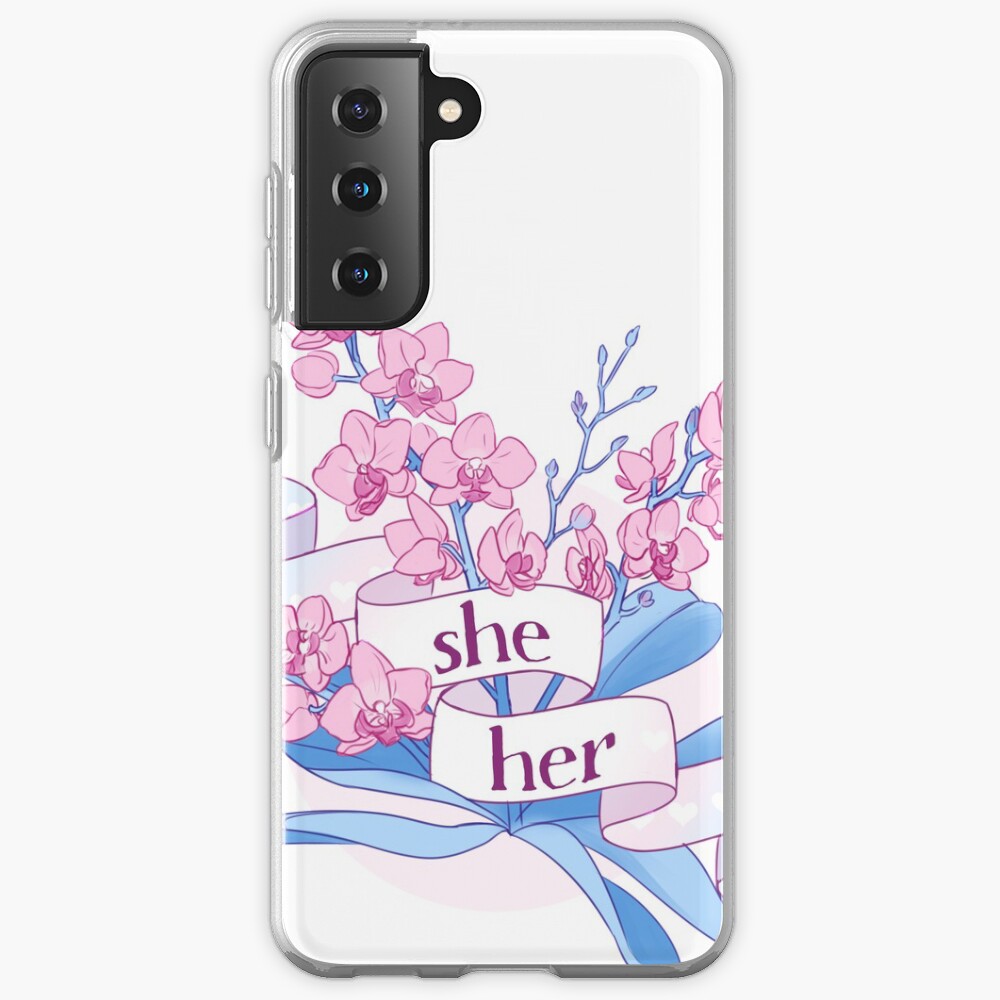 floral she/her pronouns Samsung Galaxy Phone Case