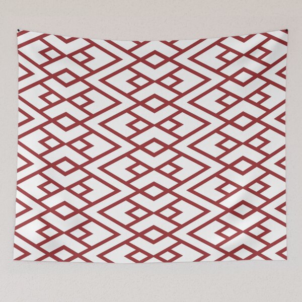 Item preview, Red and White Diamond Shape Art Deco Pattern 2022 Trending Color Summer Pantone Lava Falls 18-1552 designed and sold by ColorOfTheYears.