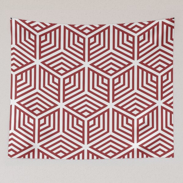 Item preview, Red and White Ornamental Cube Geometric Pattern 2022 Trending Color Summer Pantone Lava Falls 18-1552 designed and sold by ColorOfTheYears.
