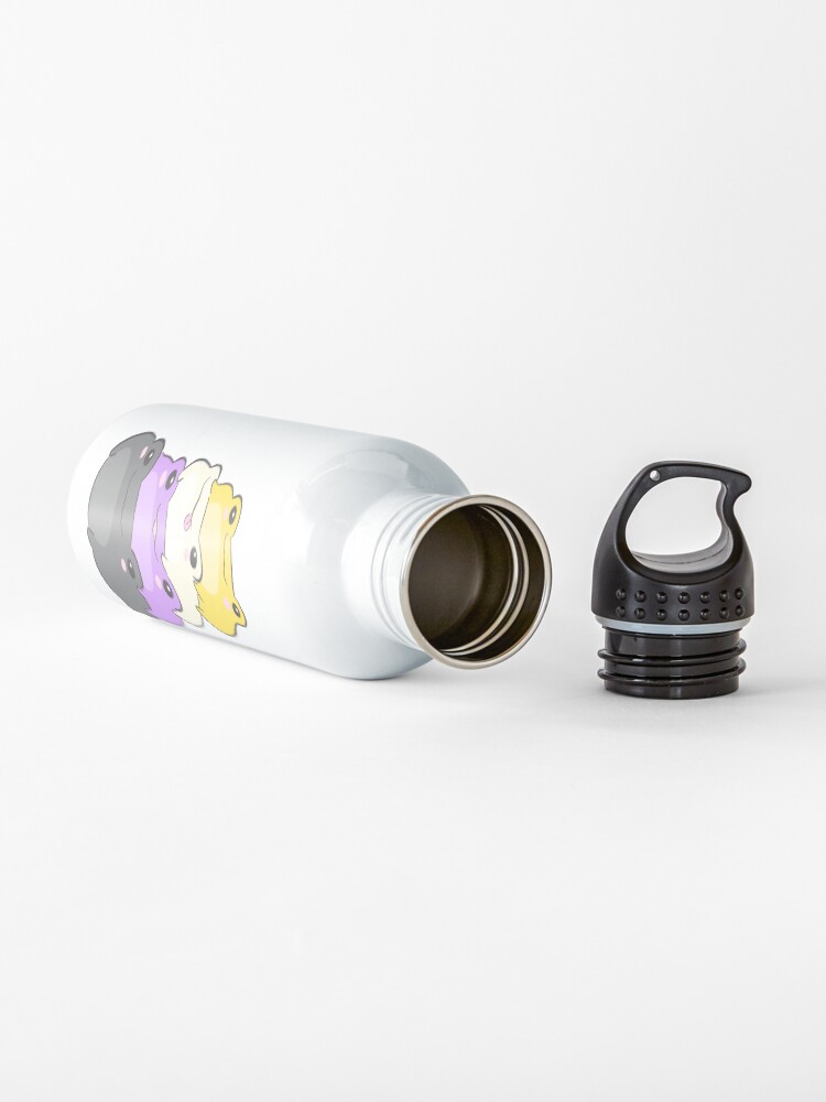 Alternate view of Nonbinary Pride Frog - Cute Kawaii Aesthetic Frog - Subtle Non-Binary Enby NB Pride Flag Colors Frog Pile Water Bottle