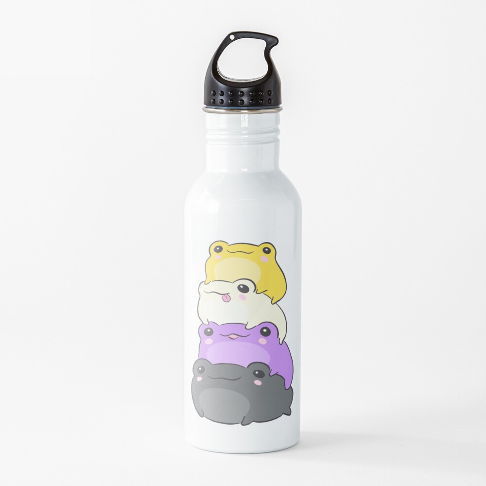Nonbinary Pride Frog - Cute Kawaii Aesthetic Frog - Subtle Non-Binary Enby NB Pride Flag Colors Frog Pile Water Bottle