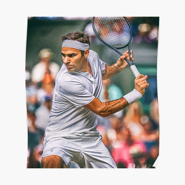 Roger Federer spielt in Wimbledon 2017 Rückhand. Digitales Artwork Print Poster. Tennisfan-Kunstgeschenk. Poster
