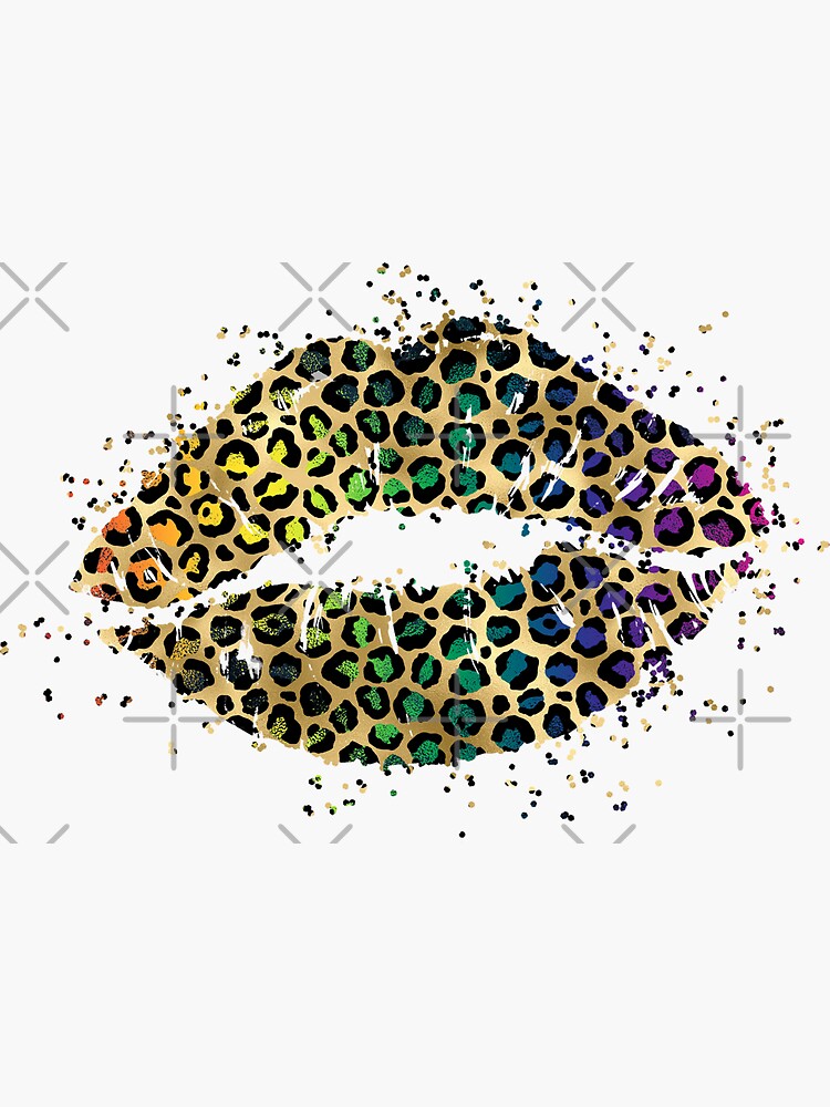 Sexy Leopard Rainbow Lips Sticker By Aredshirt Redbubble