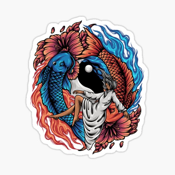 Vista previa del artículo con la obra «Ying Yang chica koi», diseñado y vendido por momon artwork.