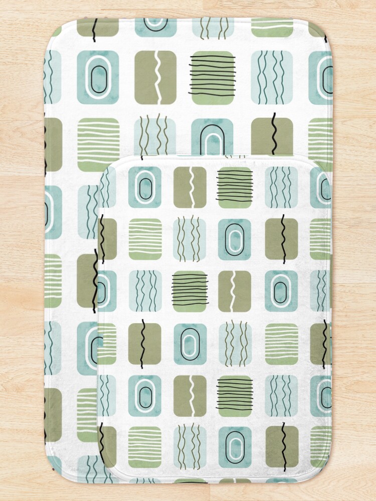 Thumbnail 5 of 6, Bath Mat, Mid Century Modern Olive and Teal Pattern designed and sold by CarlaBaremb.
