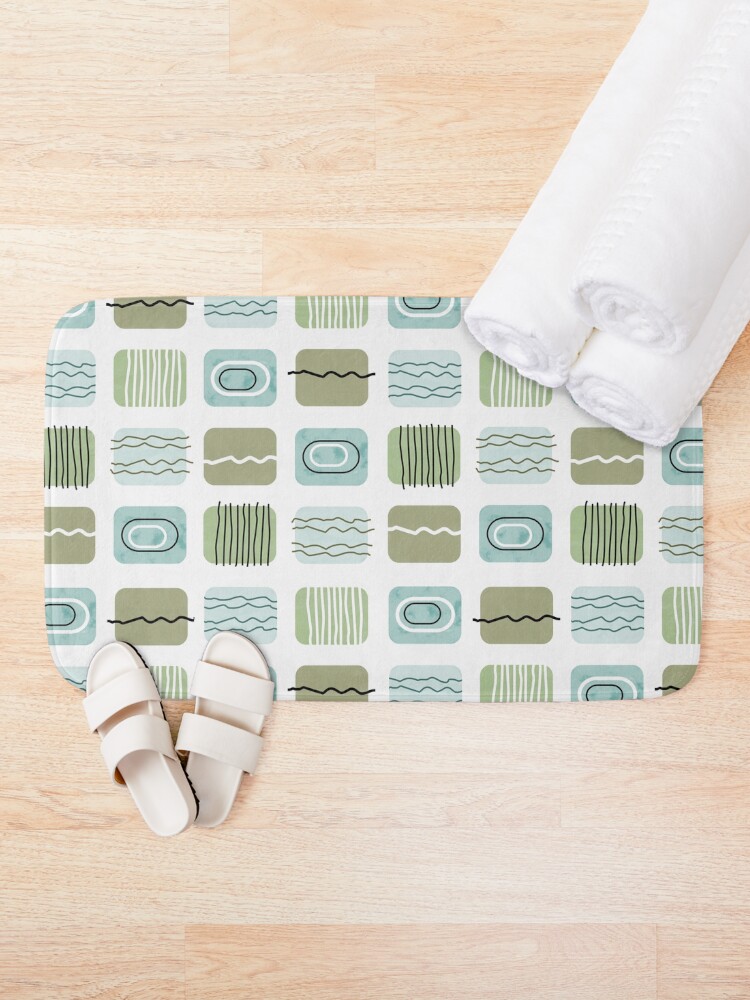 Thumbnail 2 of 6, Bath Mat, Mid Century Modern Olive and Teal Pattern designed and sold by CarlaBaremb.