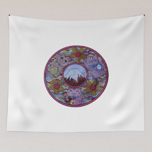 Item preview, Mandala in colorful watercolor of mountain range and Chinese cats designed and sold by chicsignzodiac.