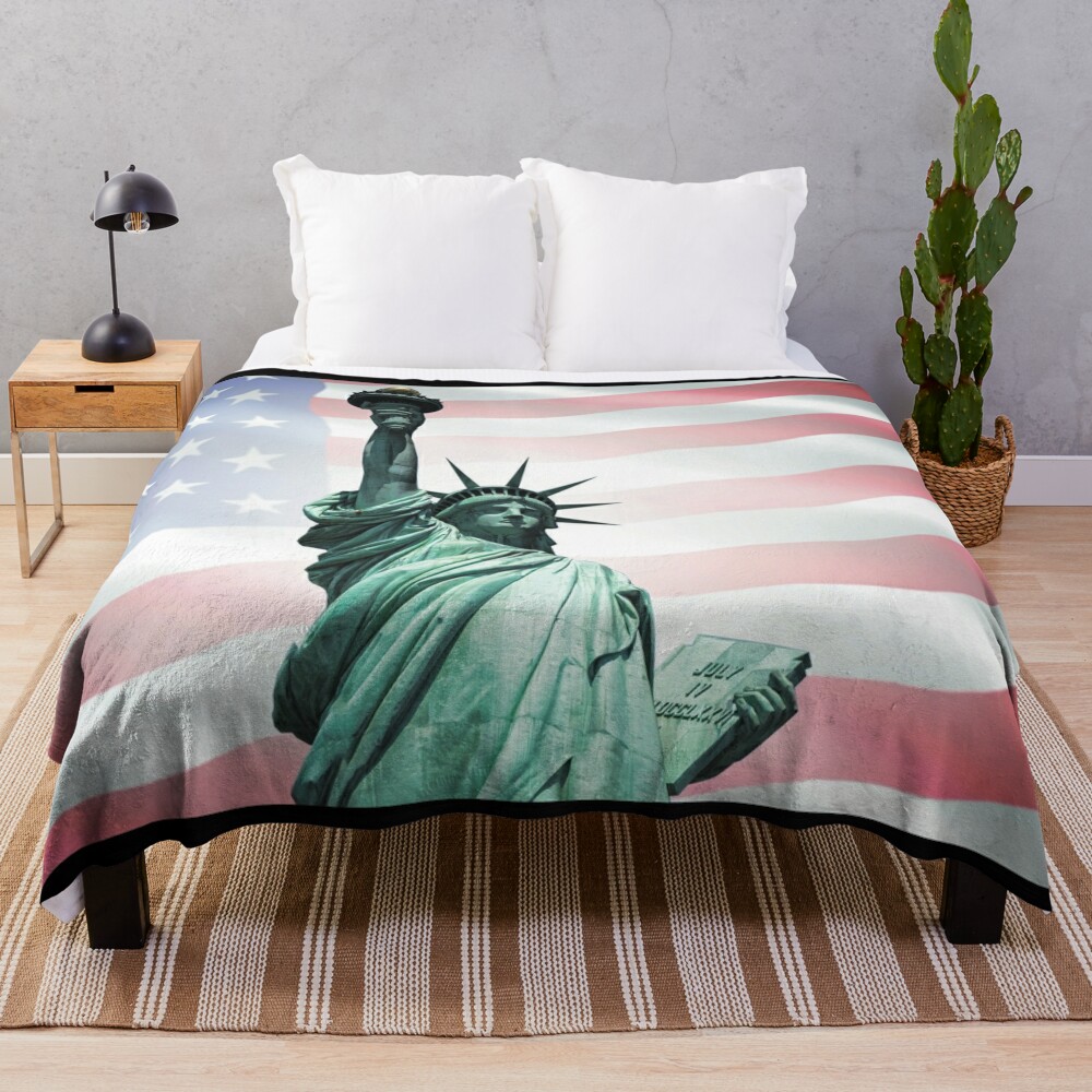 Discount Sales Outlet American Flag with the Statue of Liberty Throw Blanket Bl-SG80CPT8